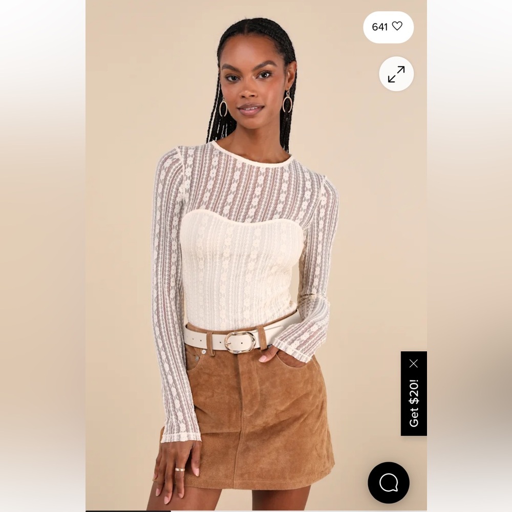 NWT Lulu's Cream Textured Long Sleeve Blouse